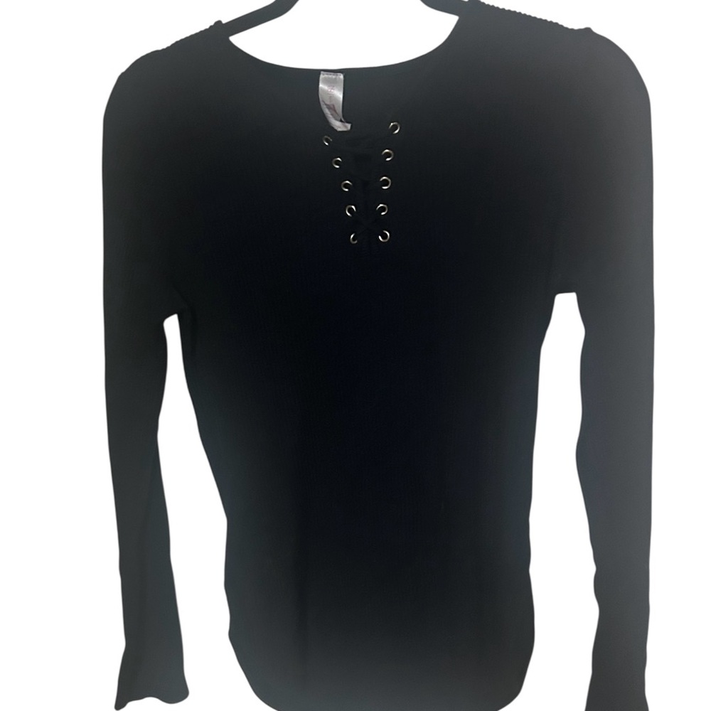 No Boundaries Black Lace-Up Long Sleeve Top